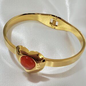 Waterproof 18k gold plated stainless steel Red and  Gold Heart  Bracelets